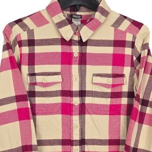 Patagonia Flannel Shirt Women's Size 4 Pink Cream Plaid Button Up Organic Cotton